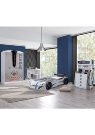 Resim Setaymobilya Sports Çocuk Odası, Merso Araba Dolap Masa Şifonyer - Beyaz 