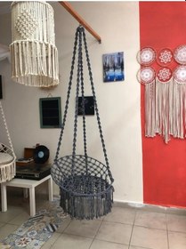 Resim Aslanbutik Makrome Özel Örgü Burgu Halatlı Gri Salıncak Hamak Gri 