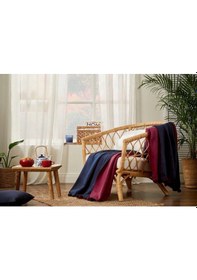Resim Ponponlu Pamuk Battaniye Çift Kişilik 200x220 Lacivert Bordo - 