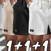 Resim Erkek 3 Adet Rahat Yaz Şort Seti - Bej, Siyah, Beyaz, Elastik Bel Detaylı, Polyester Karışımı, Tenis ve Eğlence Aktiviteleri İçin Mükemmel, Tenis Şortları 