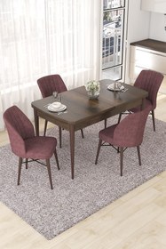 Resim Canisa Concept Nef Serisi 70x114 Açılabilir Mdf Barok Ahşap Desen Masa Takımı Ve 4 Gül Kurusu Sandalye 