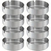 Resim Chuangyinshop 8pcs Classic Silvery Paslanmaz Çelik Kül Tablası 3.94inch Yuvarlak 3 Yuvalı Rüzgar Geçirmez 