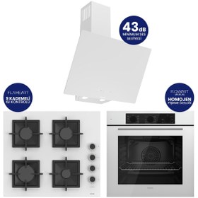 Resim Ferre Flowart Turbolu Beyaz Cam Silenart Ankastre Set ( Kaymaz Döküm Izgara ) QBL62CB - SC206 - D078SA 