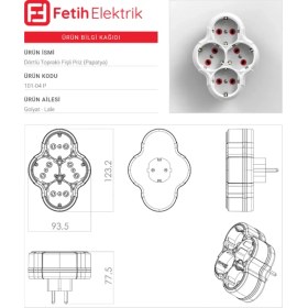 Resim Dörtlü 4' Lü Topraklı Fişli Priz (Papatya) Golyat Fetih 101-04 P 
