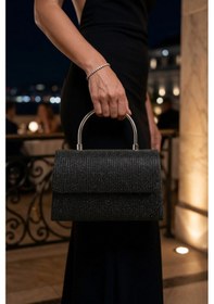 Resim Vellabags Kadın Siyah Işıltılı Abiye Çanta Metal Saplı Şık Gece & Davet Çantası Siyah - Antrasit 