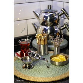 Resim Paslanmaz Çelik Altlıklı Çay Süzgeci, Dayanıklı ve Şık Tasarım 