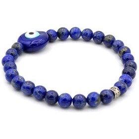 Resim Murano Cam Nazar Boncuğu Tasarim Doğal Lapis Lazuli Taşi Bileklik Mavi 