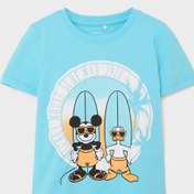 Resim name it Name It 13199764 Bisiklet Yaka Normal Kalıp Desenli Mavi Bebek T-shirt 
