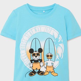 Resim name it Name It 13199764 Bisiklet Yaka Normal Kalıp Desenli Mavi Bebek T-shirt 