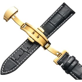 Resim 22mm Klasik Dana Derisi Altın Kelebek Tokalı Saat Kordonu 