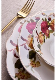 Resim Porselen Rose Garden Bone 24 Parça 6 Kişilik Yemek Takımı Desenlı Desenli 