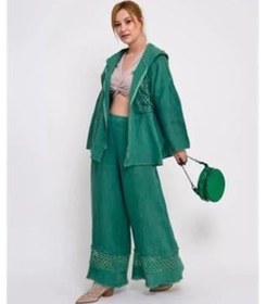 Resim Bohem Stil İtalyan Fisto Detaylı Keten Pantolon-8748 Gucci Yeşil 