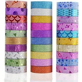 Resim 20 Rulo, Simli Dekoratif Stickerlar, Sanat Simli Dekoratif Bant, Su Geçirmez Kendinden Yapışkanlı Bant, Hediye Paketleme ve DIY Üretim için Uygun 