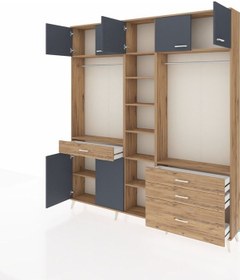 Resim Arges Dolap 11 Raflı 4 Çekmeceli 2 Askılı 220x30x243 Çam-antrasit/çam Antrasıt/atlas Çam 