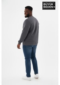 Resim Süperlife Erkek Büyük Beden Capri Island Baskılı Bisiklet Yaka İnce Sweatshirt Spr26bsw956-14 Gri 