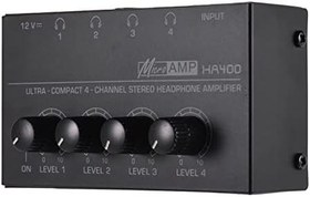 Resim HA400 Ultra-kompakt 4 Kanallı Mini Audio Stereo Kulaklık Amplifikatörü, Güç Adaptörlü 