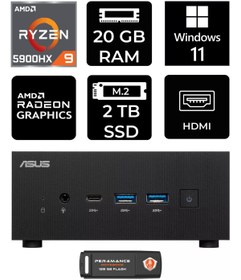 Resim ASUS ExpertCenter PN52 R9-5900HX 20GB RAM 2TB SSD W11HOME MİNİ MASAÜSTÜ PC & PER4 BELLEK 