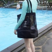 Resim Su geçirmez Çift Katmanlı Plaj Çantası Islak/Kuru Ayrımı ile, Taşınabilir Yoga ve Fitness Organizatörü, Yetişkinler için Seyahat Yüzme Tote Çantası - Siyah Polyester, Havuz Kenarı Kolaylığı için Üniseks Tasarım, Sporcu Havlu Çantası | Minimalist Tote Çanta | Dayanıklı Plaj Çantası 