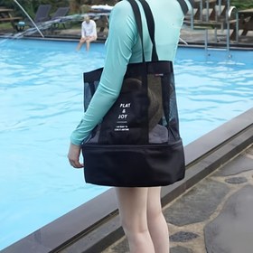 Resim Su geçirmez Çift Katmanlı Plaj Çantası Islak/Kuru Ayrımı ile, Taşınabilir Yoga ve Fitness Organizatörü, Yetişkinler için Seyahat Yüzme Tote Çantası - Siyah Polyester, Havuz Kenarı Kolaylığı için Üniseks Tasarım, Sporcu Havlu Çantası | Minimalist Tote Çanta | Dayanıklı Plaj Çantası 