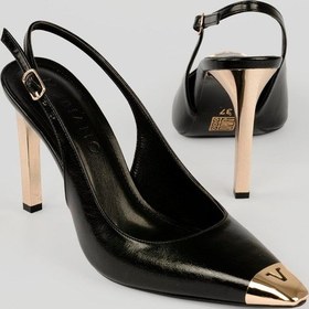 Resim Kadın Stiletto Sivri Metal Burun Arka Açık Metal Topuk Nysa Siyah Siyah 