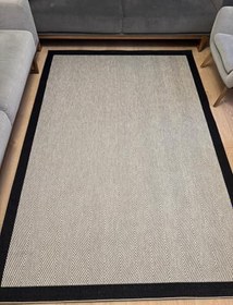 Resim DEKOSET Sisal Halı- Hol Koridor Halısı- Kaymaz Taban- Yıkanabilir Kilim Halı Yolluk (Bej-Siyah, 80x300 cm) 