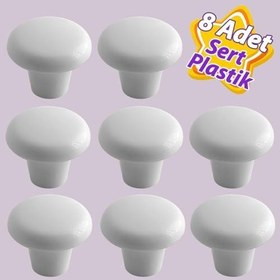 Resim Glaswen 8 Adet Sert Plastik Mantar Düğme Kulp Beyaz Dolap Mobilya Mutfak Dolabı Çekmece Kapak Kulpu Kulbu 