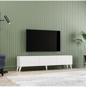 Resim Mezza 1240 Eva 3 Kapakli Kulpsuz 150 Cm Ayakli Tv Ünitesi Beyaz 