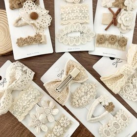 Resim Kadınlar ve kızlar için Vintage Bohem Dantel Saç Tokaları Seti - Çiçek Desenli 4 adet Kumaş Kurdele Tokalar, Tatlı Prenses Stili Saç Aksesuarları, Zarif Beyaz Papyon Tokalar, 14 yaş ve üzeri için uygun 