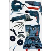 Resim Elektrikli 4 lü Makine Seti Kırıcı Delici, 13mm Darbeli Vidalama Matkap, 125mm Avuç Taşlama, Dekupaj Testere EEA416 ..... 