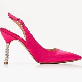Resim Saten Taşlı Özel Tasarım El Yapımı Stiletto Fuşya 
