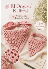 Resim Kadın & Köpek Kombin El Örgüsü Minik Dost Bandana Seti Ayarlanabilir Evcil Hayvan Sahip Kombini Bohem Tasarım Pembe 