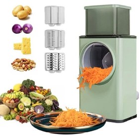 Resim Döner Tamburlu Sebze Rendesi Ve Dilimleyici, Mutfak İçin Sebze Doğrayıcı Yeşil 
