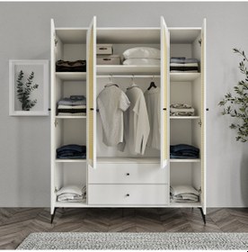 Resim Merlin Mobilya Diamond 4 Hazeran Kapaklı 2 Çekmeceli Beyaz Dolap 