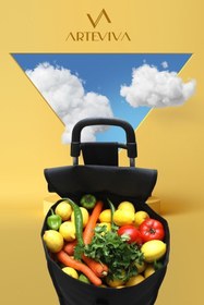 Resim ARTE VİVA Lüks Pazar Arabası Ses Yapmaz Tekerlekli, Su Geçirmez Çantalı 