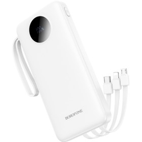 Resim 10000MAH, USB A USB C Micro USB ve Lightning Dahili Kablolu Güç Bankası Powerbank iPhone ile Uyumlu Şarj Seviyesi LED Gösterli Kompak ve Modern Tasarım BJ53 