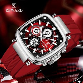 Resim REWARD Erkekler için Kuvars Analog Luminous Saat, Tarih Gösterimi, Silikon Kayış ve Kırmızı Kadran - Lüks Rahat Saat, Pil ile Çalışır, Çinko Alaşım Kasa, Kronometre ve Dünya Saati Özelliği, Günlük Saat, Sağlam Saat 