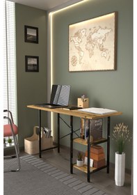 Resim 60x120 Metal Ayaklı 2 Raflı Çalışma Ofis Masası Atlantik Çam 