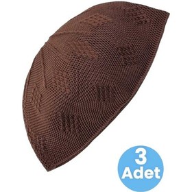 Resim Uniquetrenders 3'lü Dokuma Örgü Desenli Takke Kaliteli Namaz Takkesi Kahverengi 
