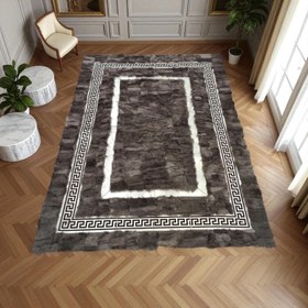 Resim Gri Toskana Halı, Özel Ölçü Dikdörtgen Kürk - 100x400 cm 