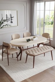 Resim Bohem Polo Mutfak Masası Takımı 6 Kişilik Bencli Ahşap Görünümlü Kapiçino Ahşap Görünümlü 