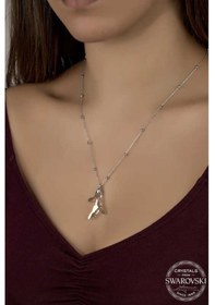 Resim Gumush Swarovski Crystal Taşlı Top Zincir Mercan Gümüş Kadın Kolye 