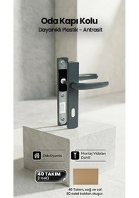 Resim Plastik Oda Kapı Kolu, Pvc Pimapen Uyumlu, Antrasit, 40 Takım / 1 Koli 
