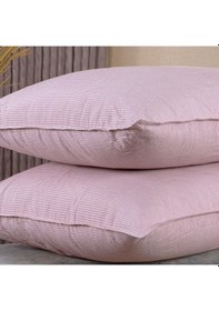 Resim Pamuklu İpliği Boyalı Yıkamalı Kapaklı Yastık Kılıfı 2 Li Set 50x70 Cm Çift İğne Detaylı Pembe 