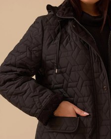 Resim Büyük Beden Kapüşonlu Uzun Anorak Kaban Gala-Xi - Siyah / 48 