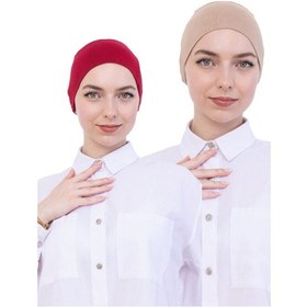 Resim Modish Group Kadın Tesettür Bone Bağcıklı Dikişsiz Penye 4 Parça Set Bordo, Kahverengi, Koyu Vizon, Açık Vizon 