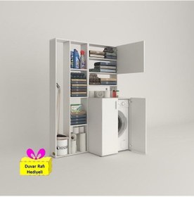 Resim Kenzlife Çamaşır Makinesi Dolabı Kasparovsüpürge Byz Kurutma Dolabı + Tekli Duvar Rafı Hediyeli Beyaz 