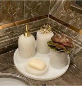 Resim Sümeyra Marble Art Golden - Doğal Beyaz Mermer Banyo Seti | 5 Parça |gold| 