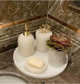 Resim Sümeyra Marble Art Golden - Doğal Beyaz Mermer Banyo Seti | 5 Parça |gold| 
