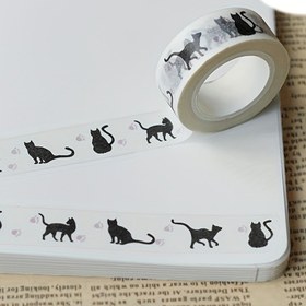 Resim 1 Rulo - Kendin Yap Kedi Temalı Washi Bant, Siyah Kediler & Pembe Kalpler ile Fantastik Kedi Tasarımları, Kağıt Malzeme, Tüy Yok, El İşi, Scrapbooking, Hediye Paketleme, Parti Süslemeleri & Küçük İşletme Malzemeleri, Kedi Aksesuarları için Mükemmel 