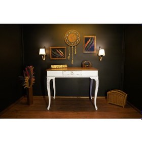 Resim Wooding 110 Cm Masif Ceviz Beyaz Oymalı Çalışma Masası 